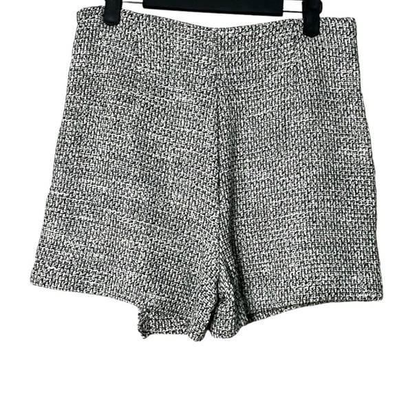 ZARA NWT Cotton Black / White Tweed Skort Silver Buttons Side Zipper US Sz M - Picture 5 of 13
